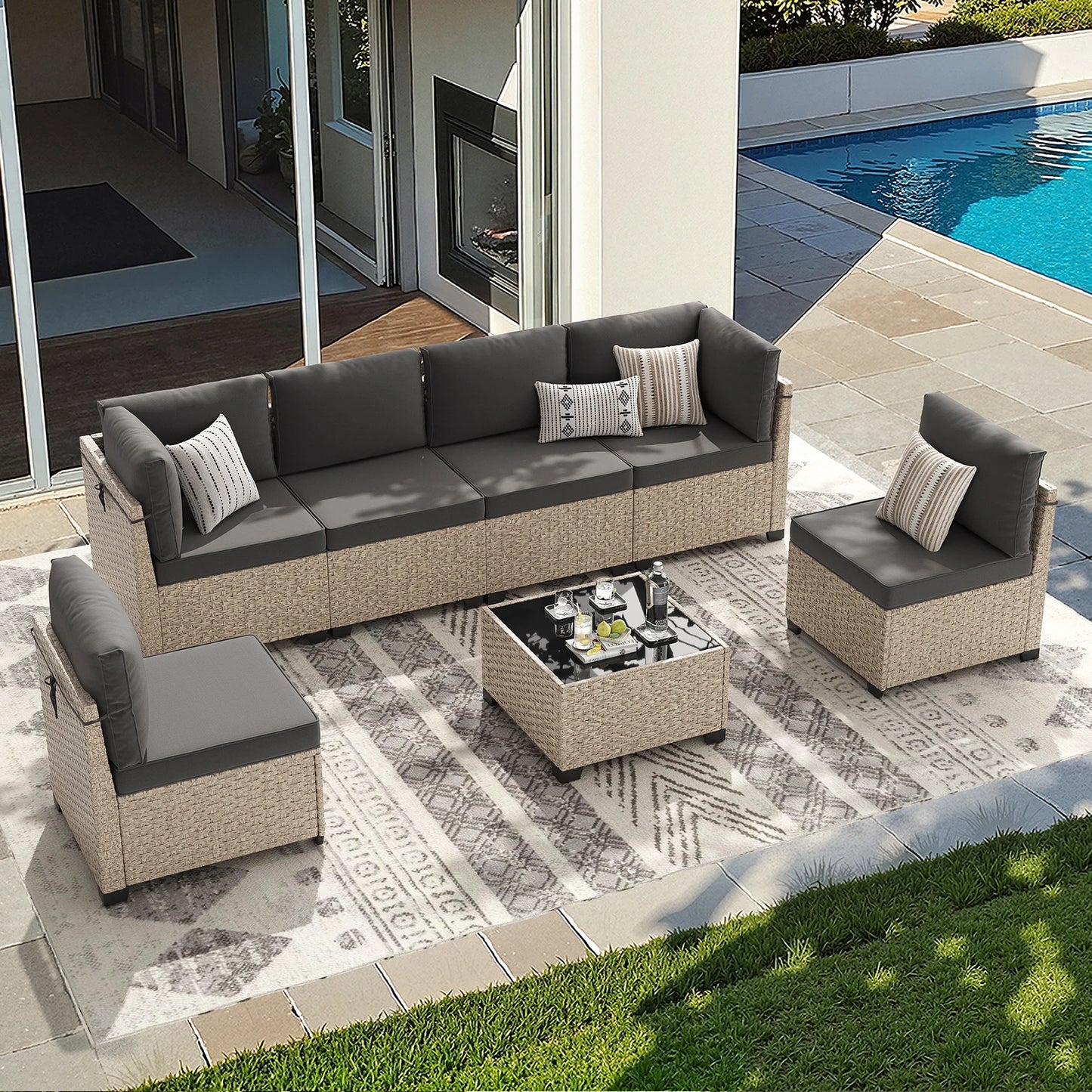 Soohow 7 Piece Outdoor Rattan Patio Sectional Sofa Set