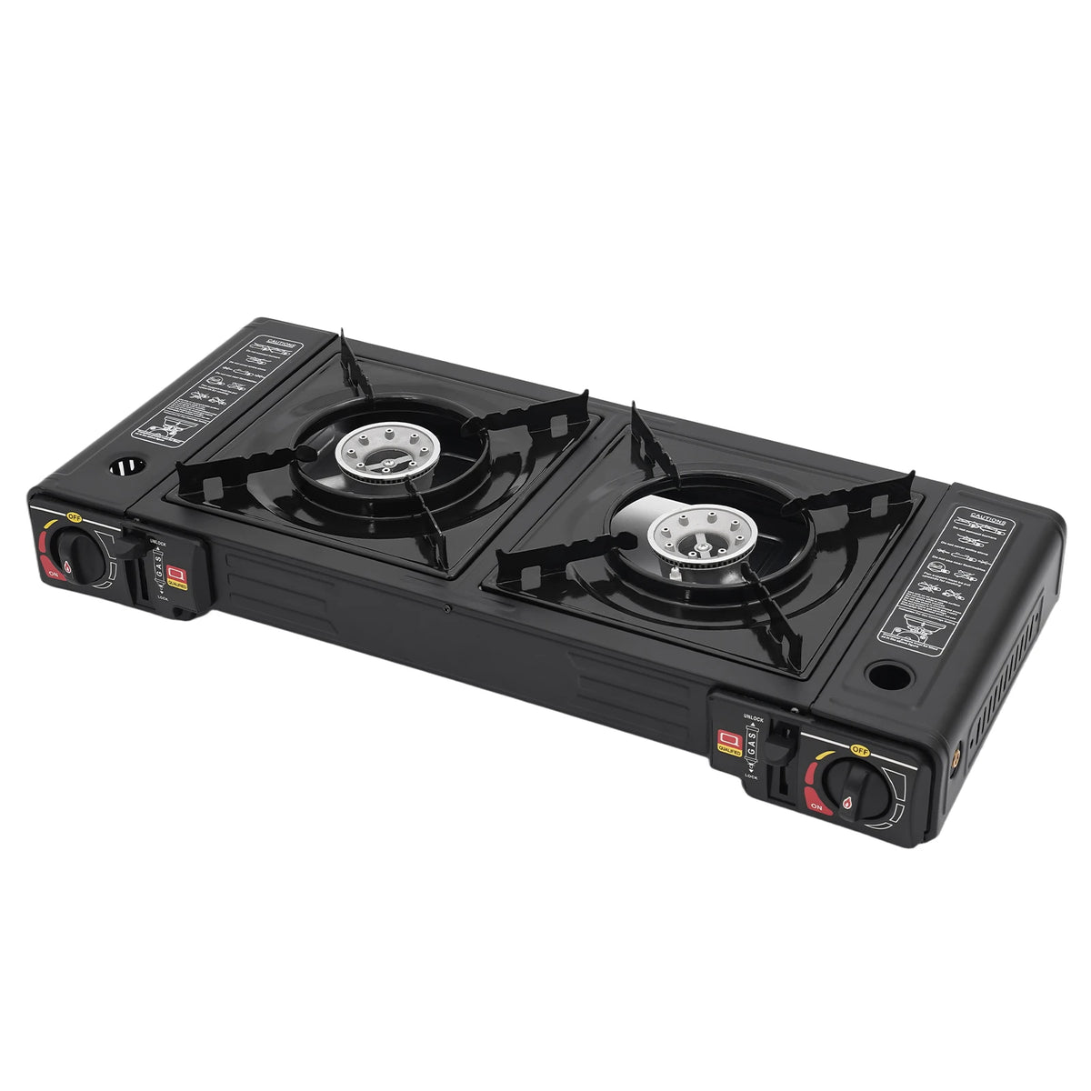 Portable Dual Burner Gas Stove with Piezo Ignition