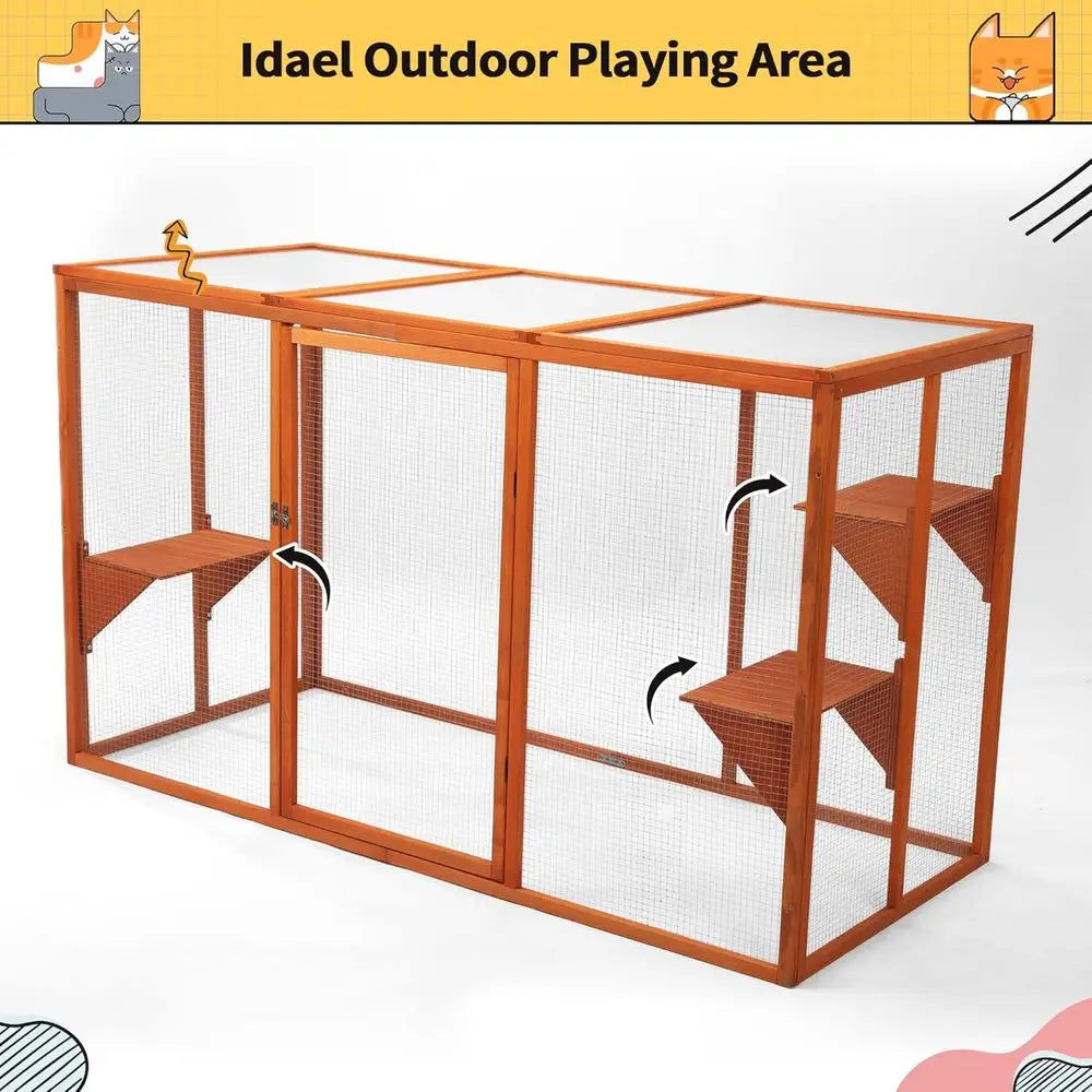 Outdoor Catio Cat Enclosure Multi Level Design With Waterproof Roof