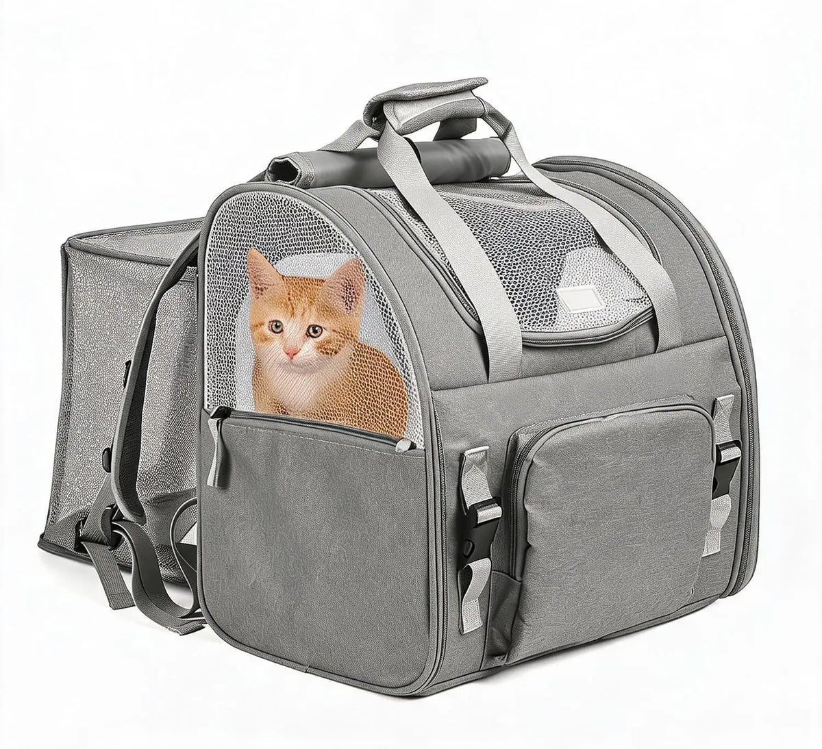 Expandable Mesh Cat Carrier Backpack With Padded Straps For Hikers