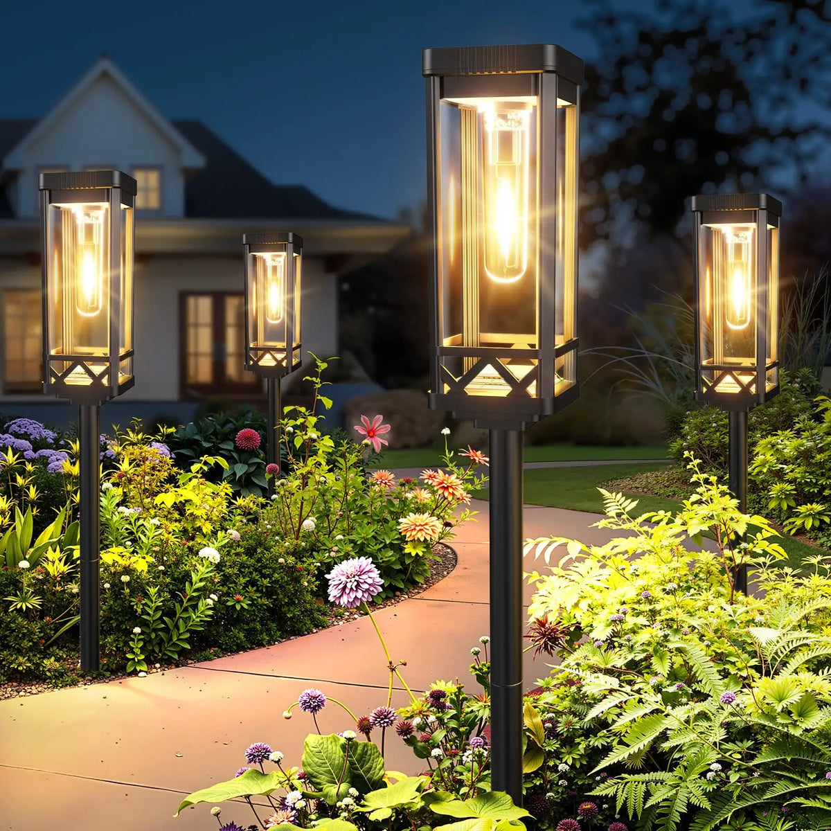 Solar Powered Waterproof LED Pathway Lights for Landscape Driveway