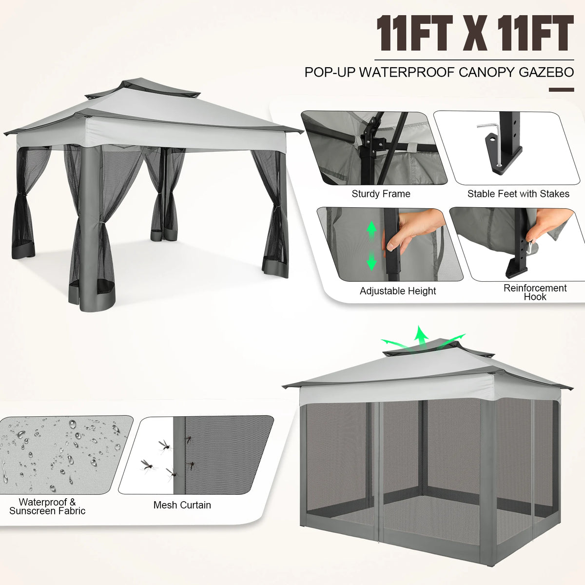 Tooluck Pop Up Gazebo Outdoor Canopy With Mosquito Netting