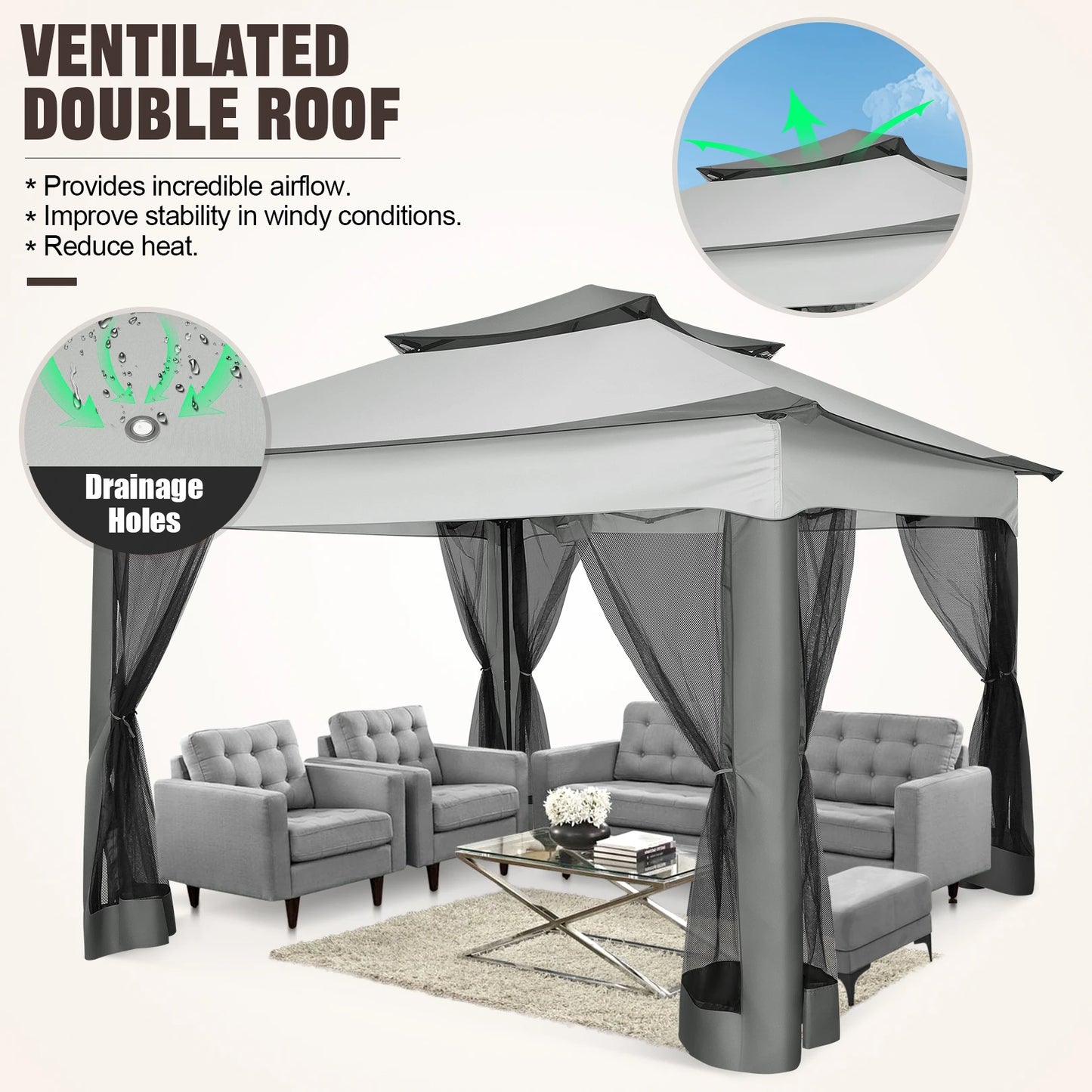 Tooluck Pop Up Gazebo Outdoor Canopy With Mosquito Netting