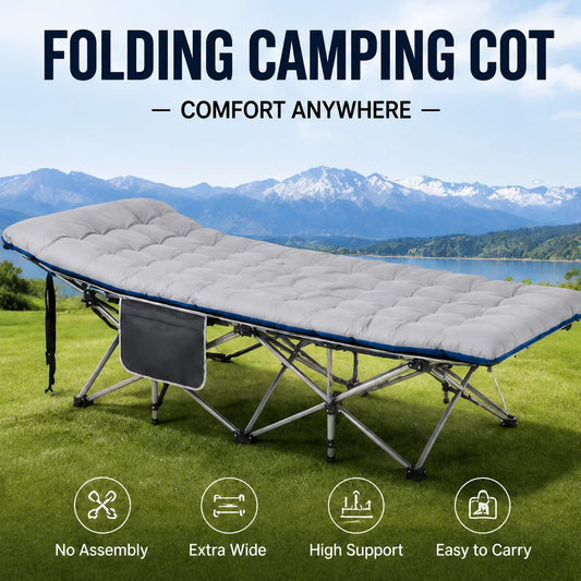 Portable Folding Camping Cot with Thick Mattress