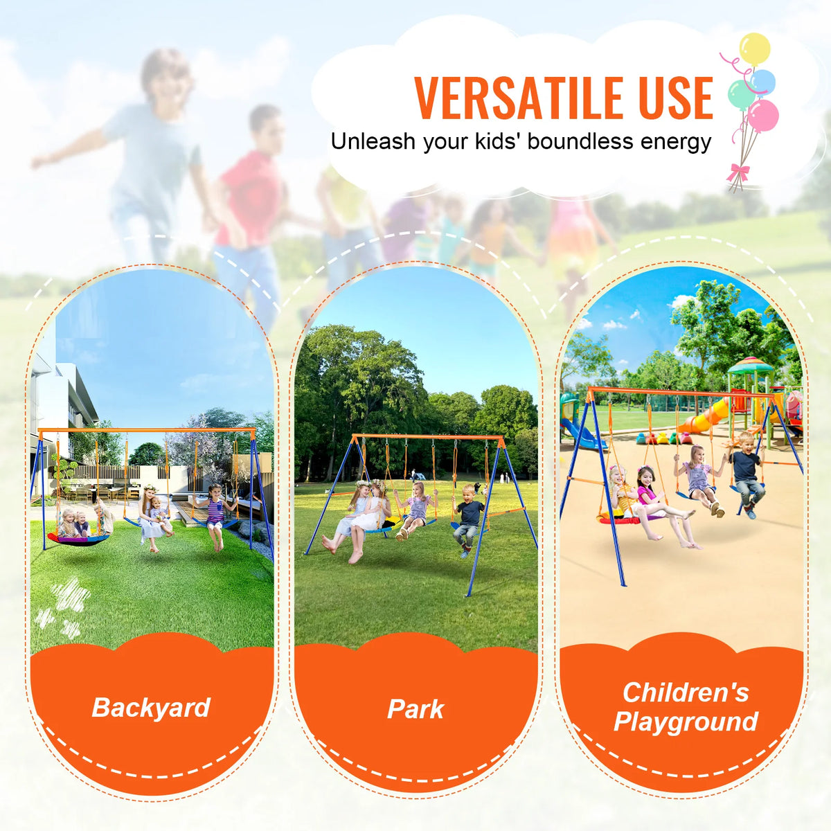 SucceBuy Kids Outdoor Swing Set With Saucer and Belt Seats