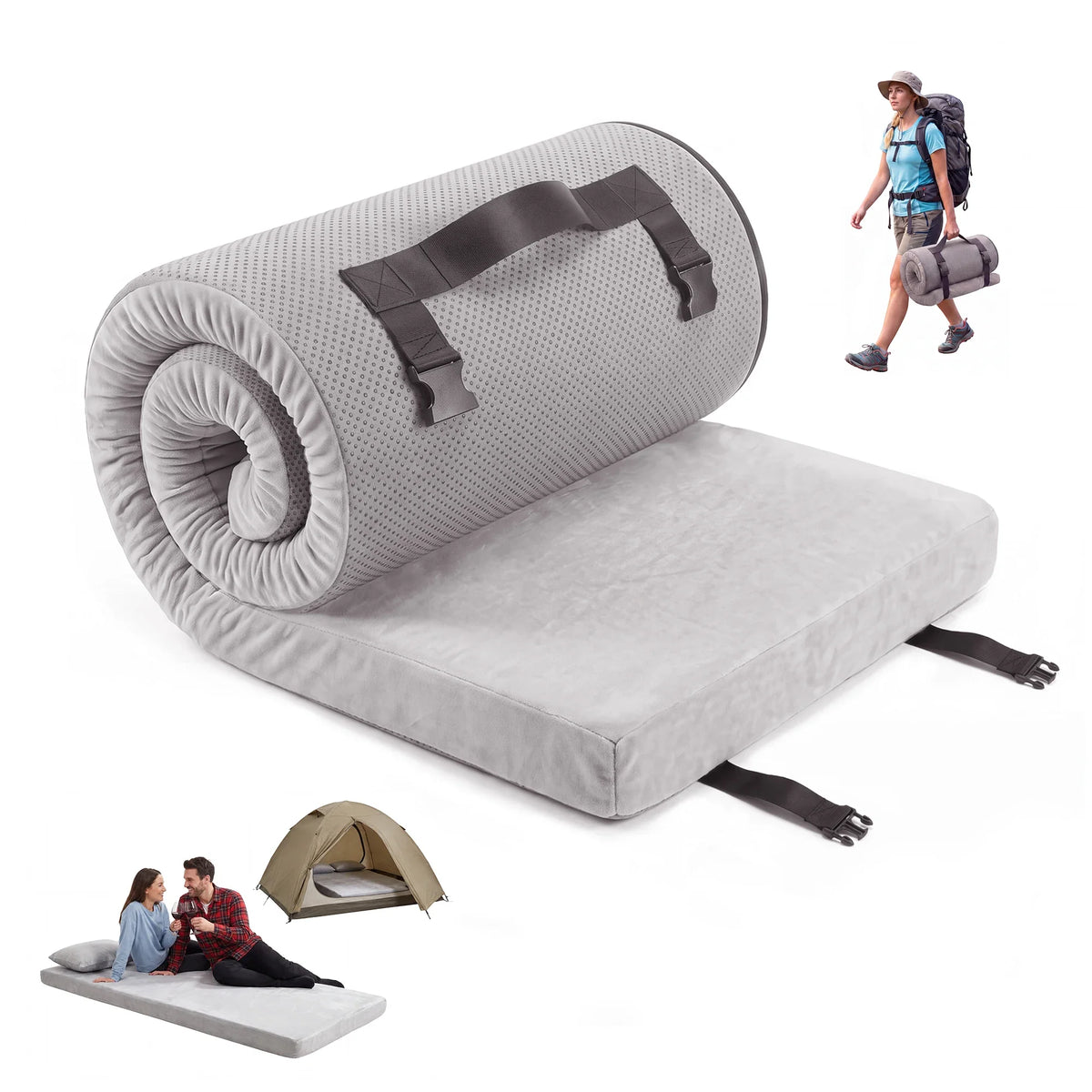 Portable Memory Foam Camping Mattress With Roll Up Design