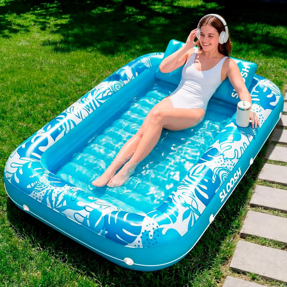 Joyfy Double Inflatable Tanning Lounger Float With Pillow