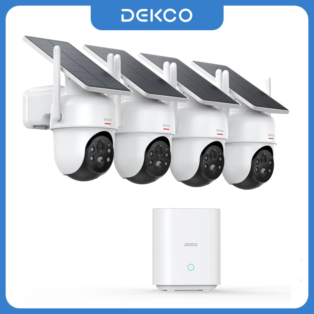 Dekco 3MP Solar Wireless Security Camera Kit With PTZ Tracking