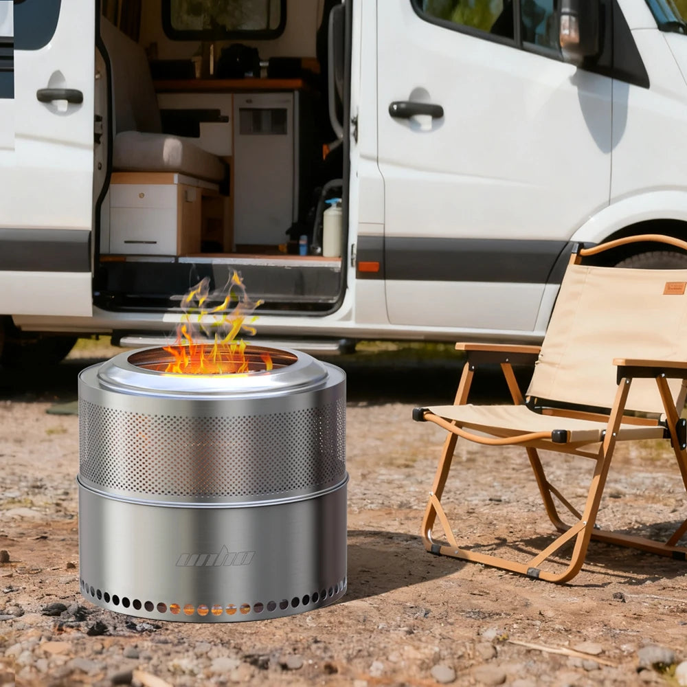 Unho Smokeless Stainless Steel Fire Pit for Camping and BBQ