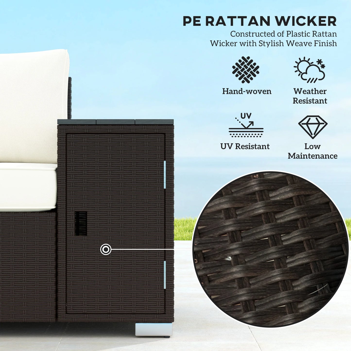 Outsunny Wicker Outdoor Couch with Storage and Thickened Cushions