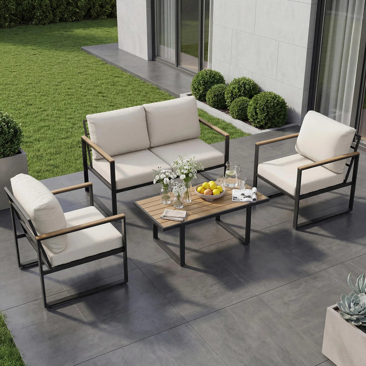 HobbyLane 4 Piece Outdoor Patio Furniture Set With Cushions