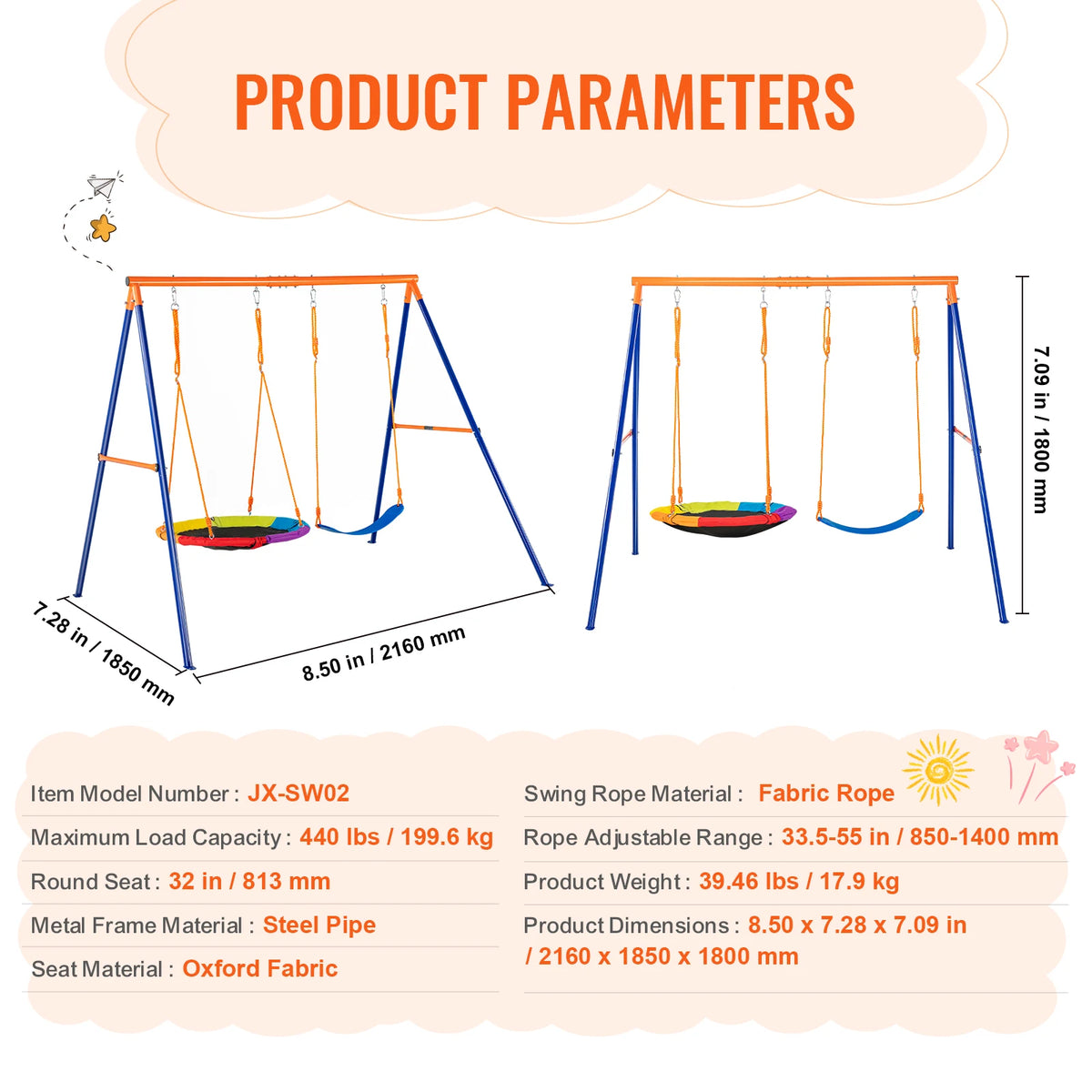SucceBuy Kids Outdoor Swing Set With Saucer and Belt Seats