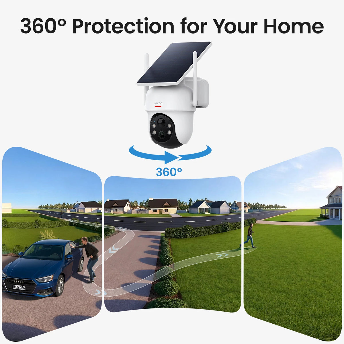 Dekco 3MP Solar Wireless Security Camera Kit With PTZ Tracking