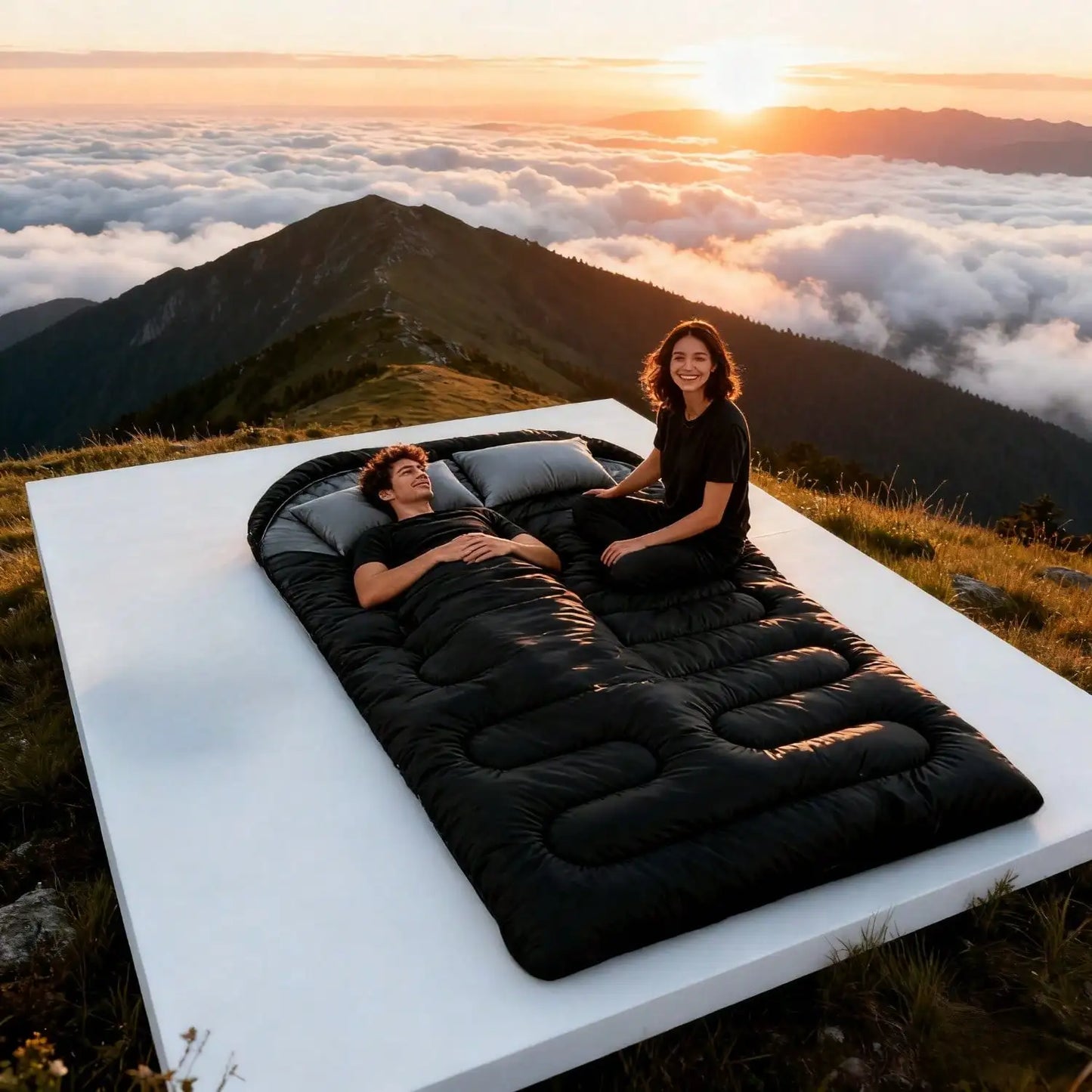 Double Adult Sleeping Bag For Cold Winter Camping With Pillow