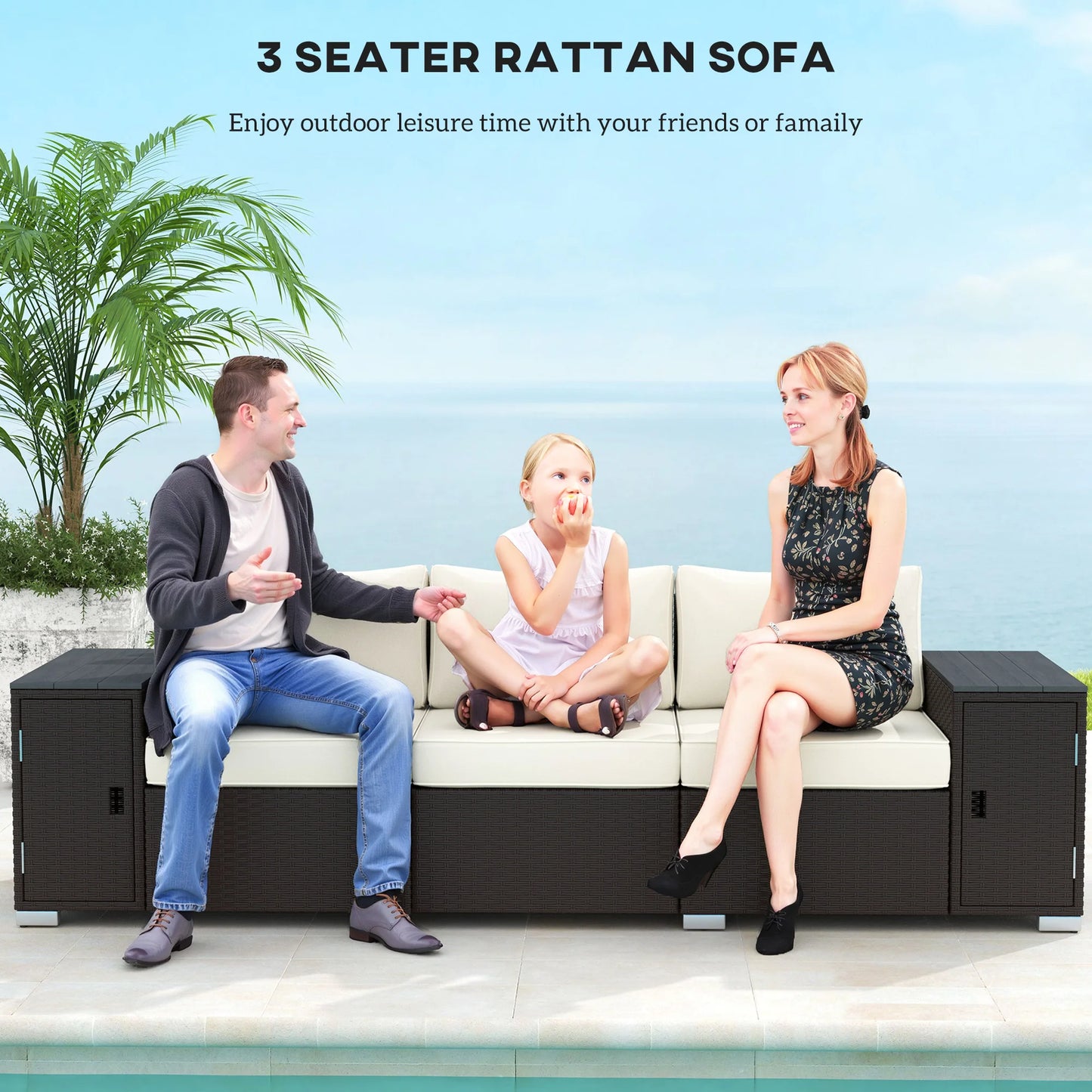 Outsunny Wicker Outdoor Couch with Storage and Thickened Cushions