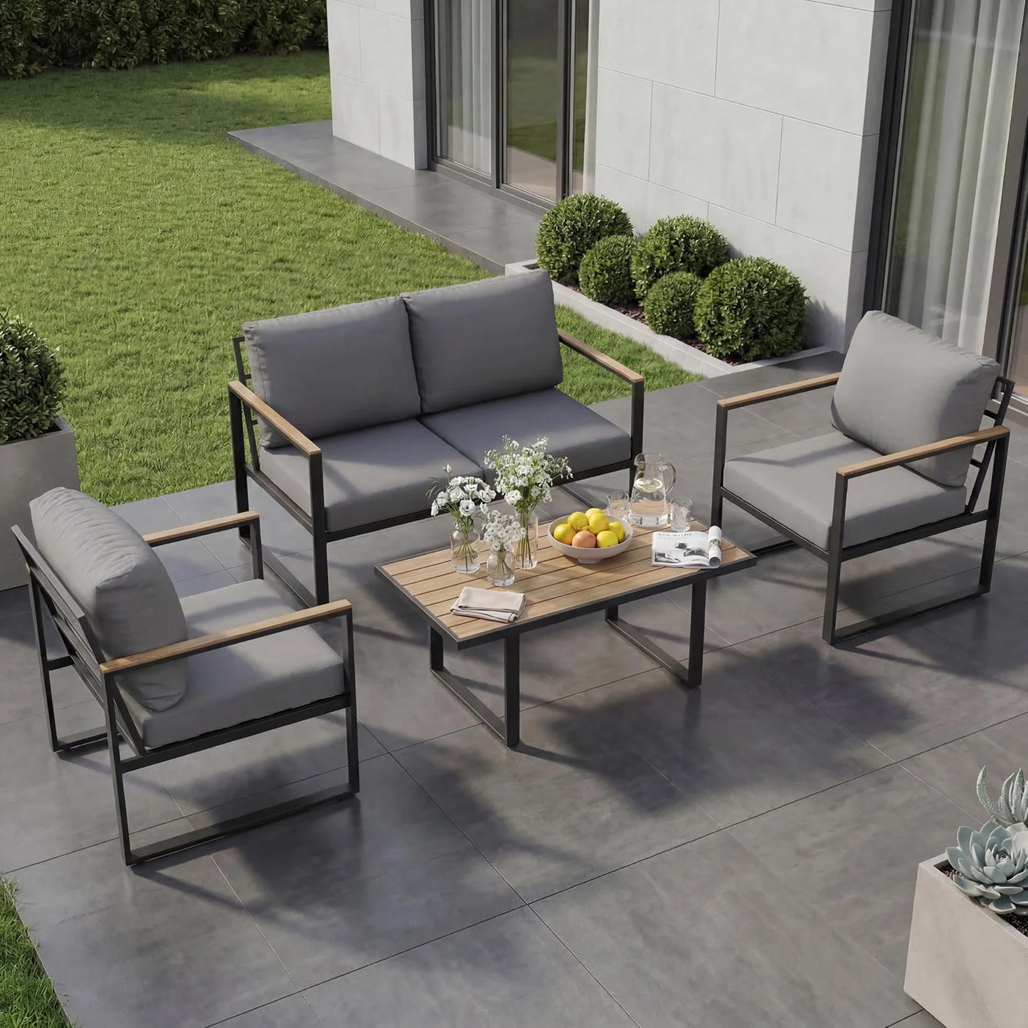 HobbyLane 4 Piece Outdoor Patio Furniture Set With Cushions