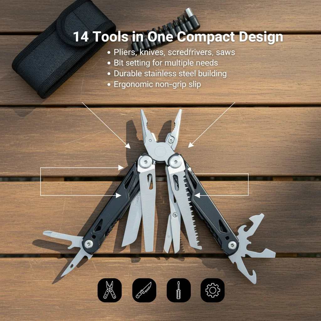 Compact 27 In 1 Stainless Steel Multitool Pliers For Camping