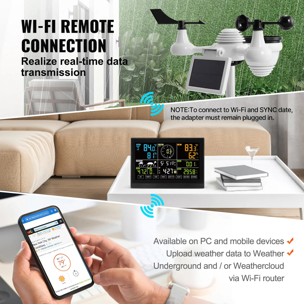 SucceBuy Solar Powered WiFi Weather Station With Digital Display