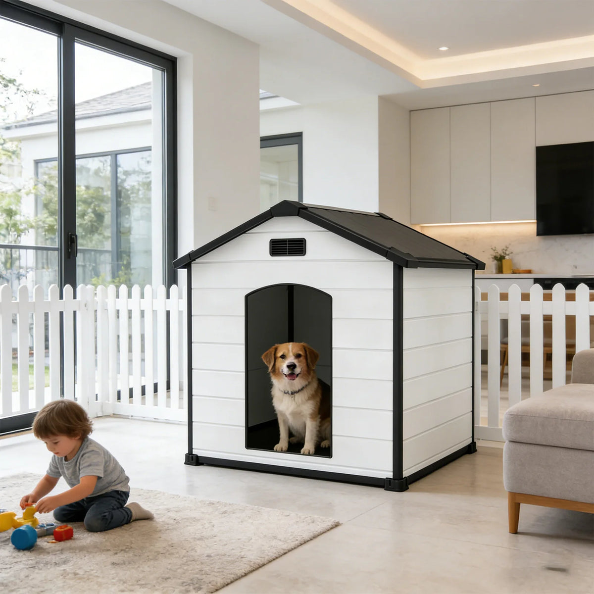 Waterproof Plastic Dog House With Removable Roof And Ventilated Design
