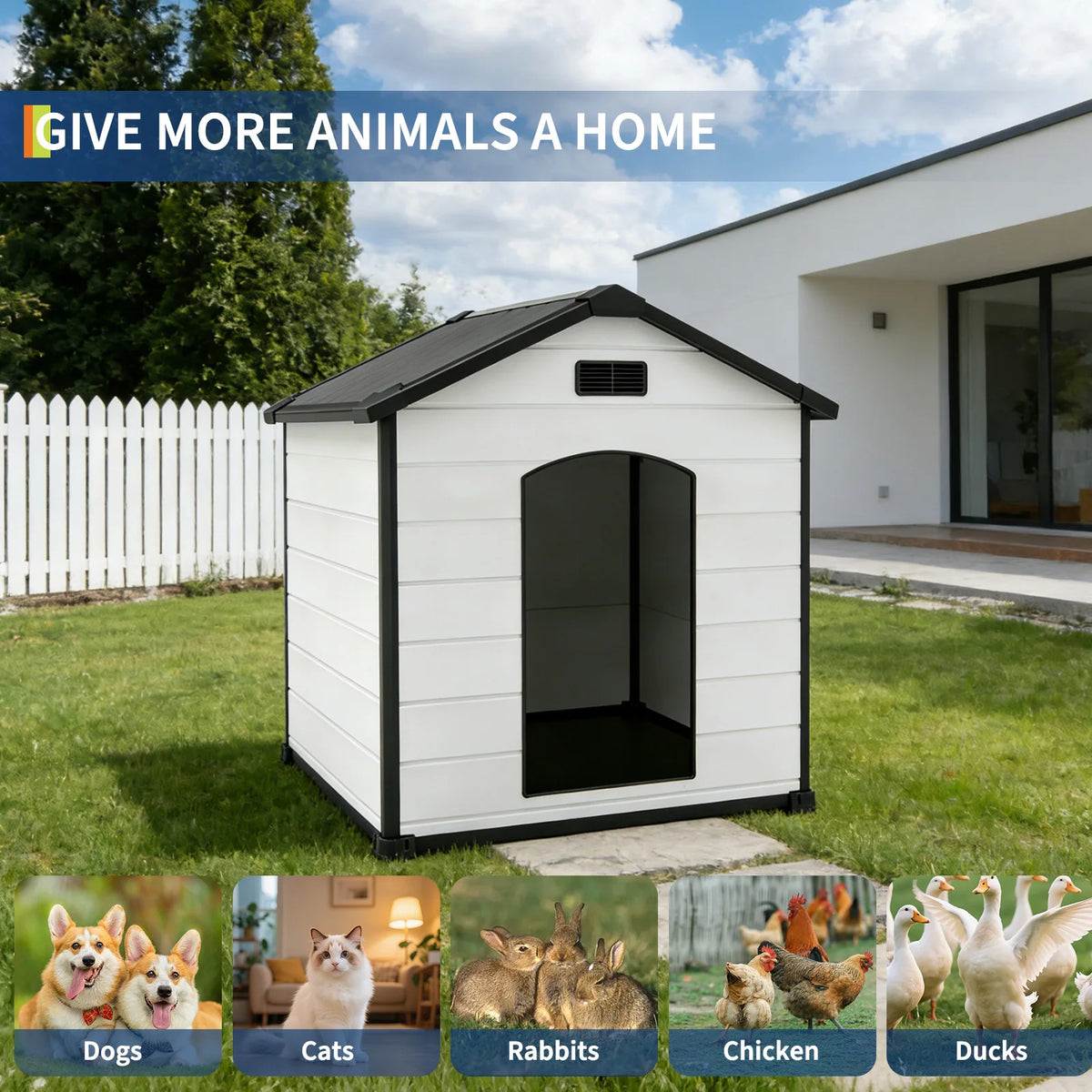 Waterproof Plastic Dog House With Removable Roof And Ventilated Design