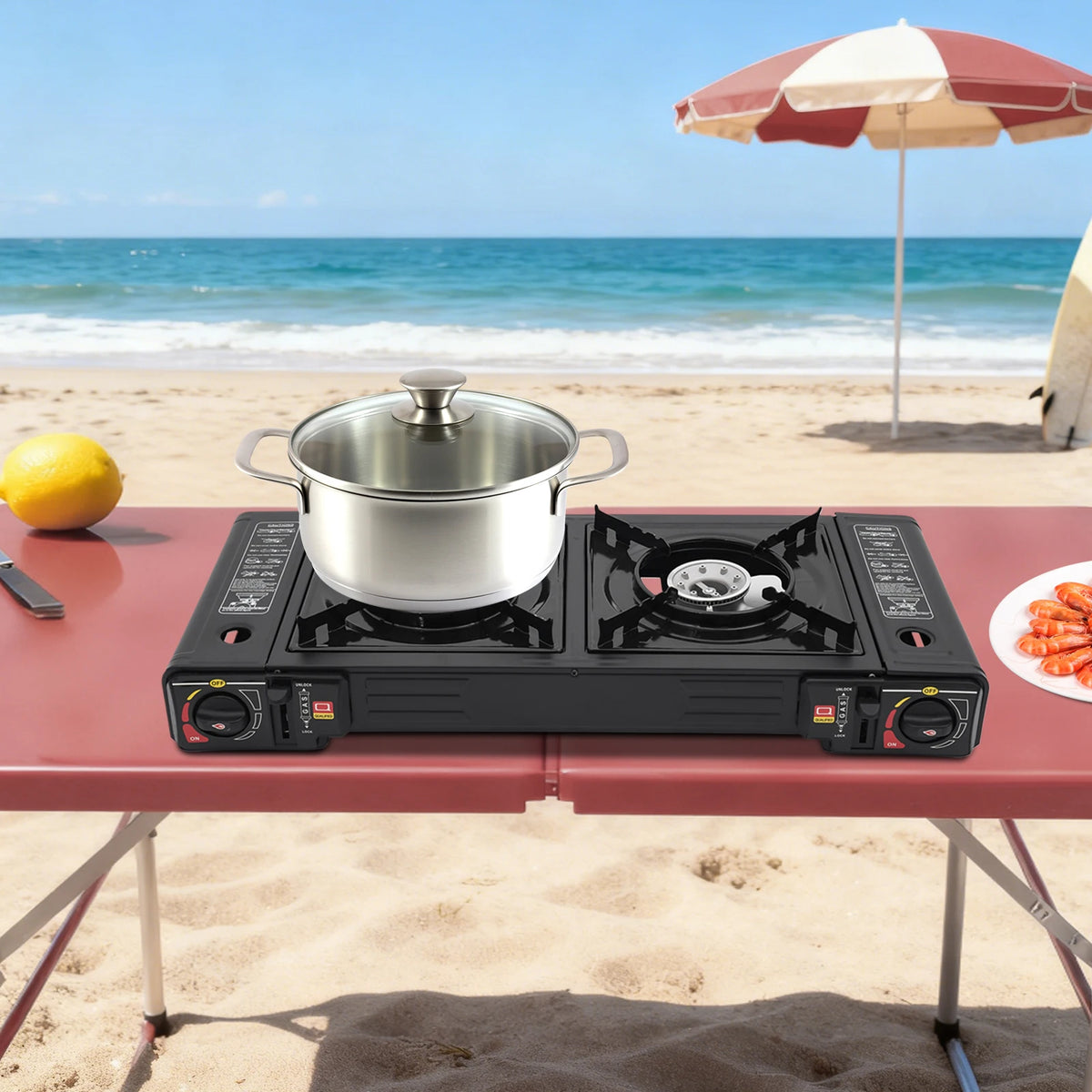 Portable Dual Burner Gas Stove with Piezo Ignition