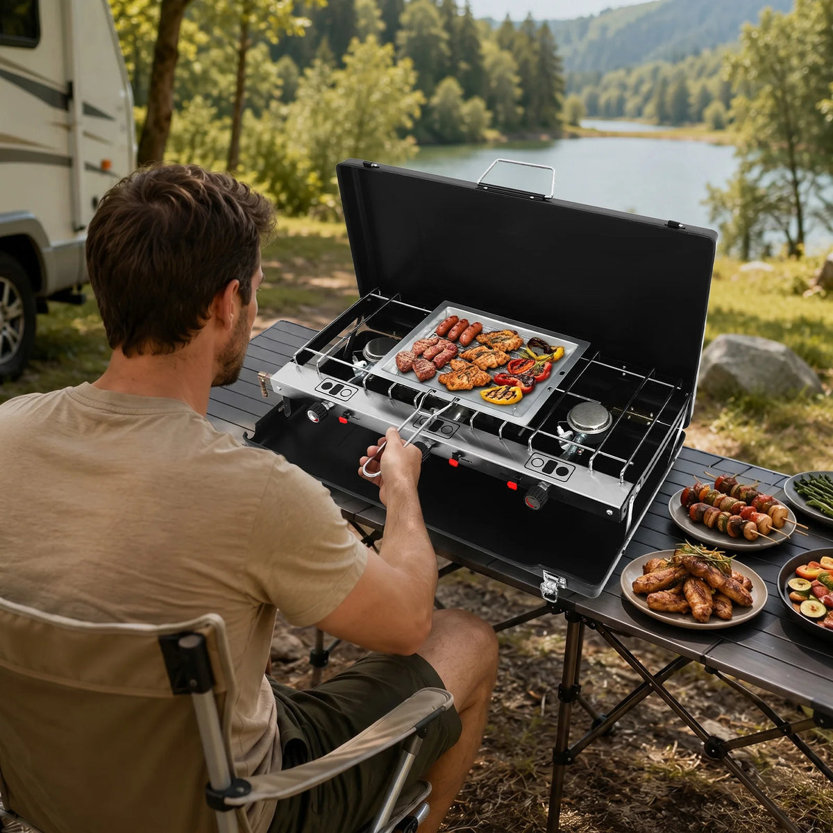 Portable Butane Grill Stove For Camping And BBQ With Case