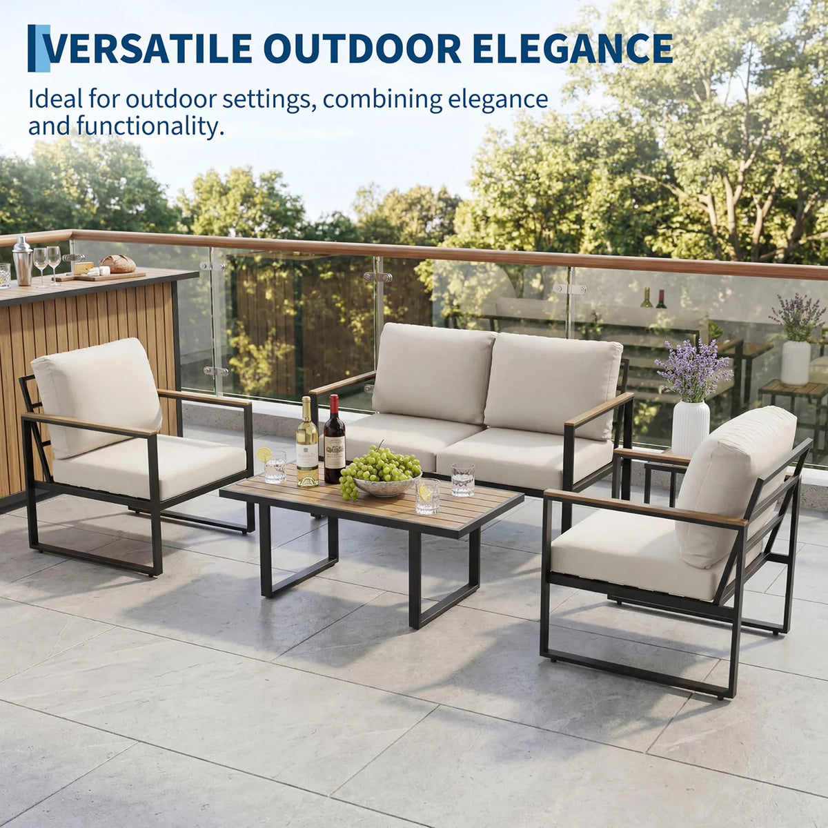 HobbyLane 4 Piece Outdoor Patio Furniture Set With Cushions