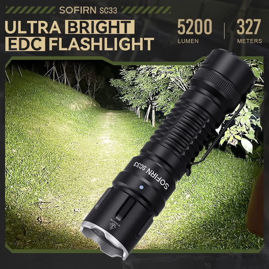 Sofirn SC33 LED Tactical Flashlight 5200lm Rechargeable 21700 Type C Outdoor