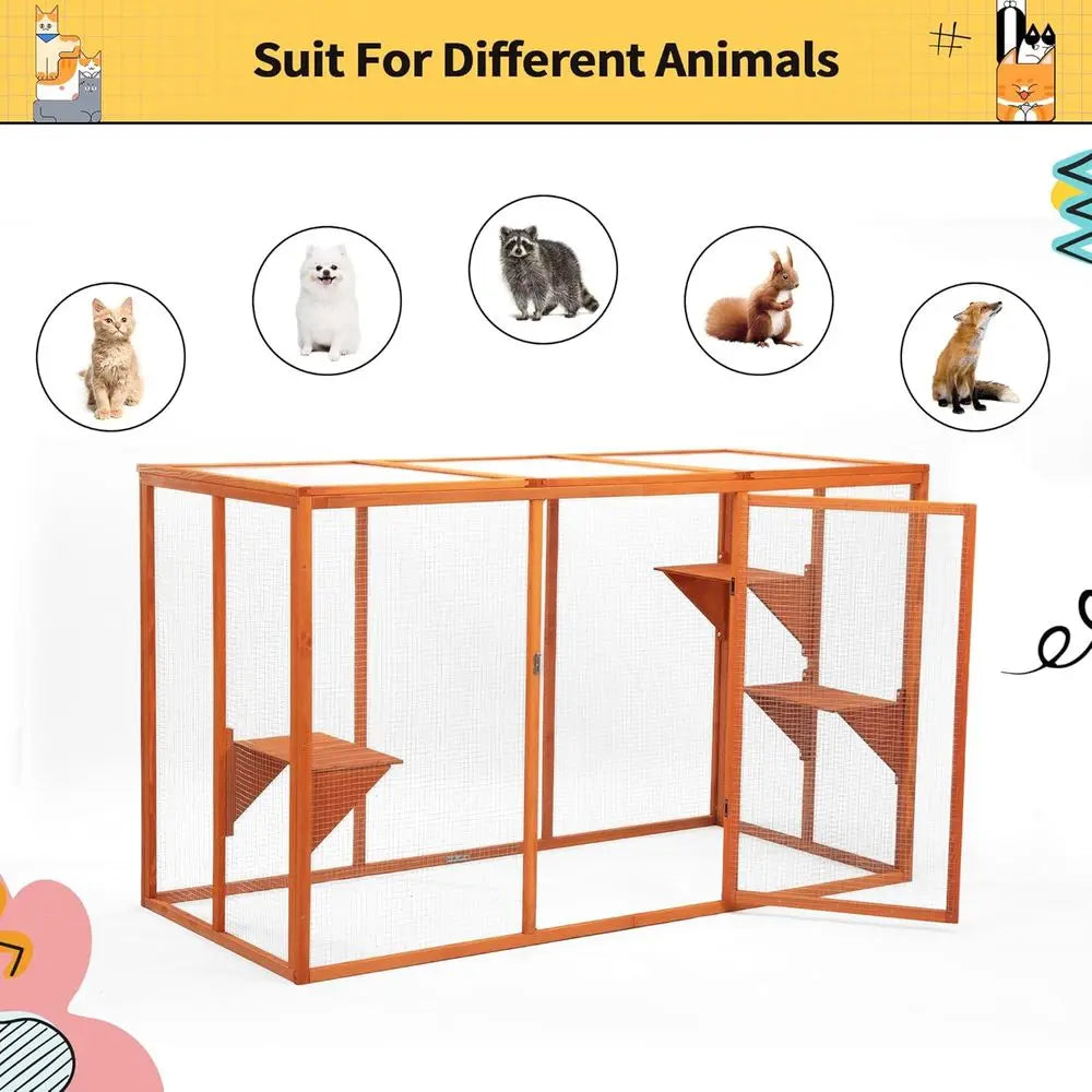 Outdoor Catio Cat Enclosure Multi Level Design With Waterproof Roof