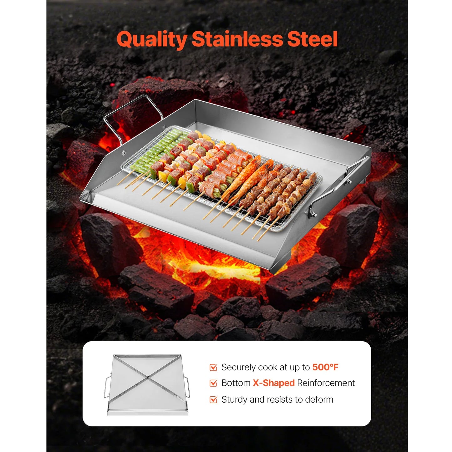 SucceBuy Stainless Steel Rectangular Flat Top Griddle For BBQ
