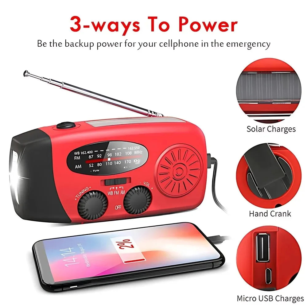 Solar Hand Crank NOAA Weather Radio With Flashlight Power Bank
