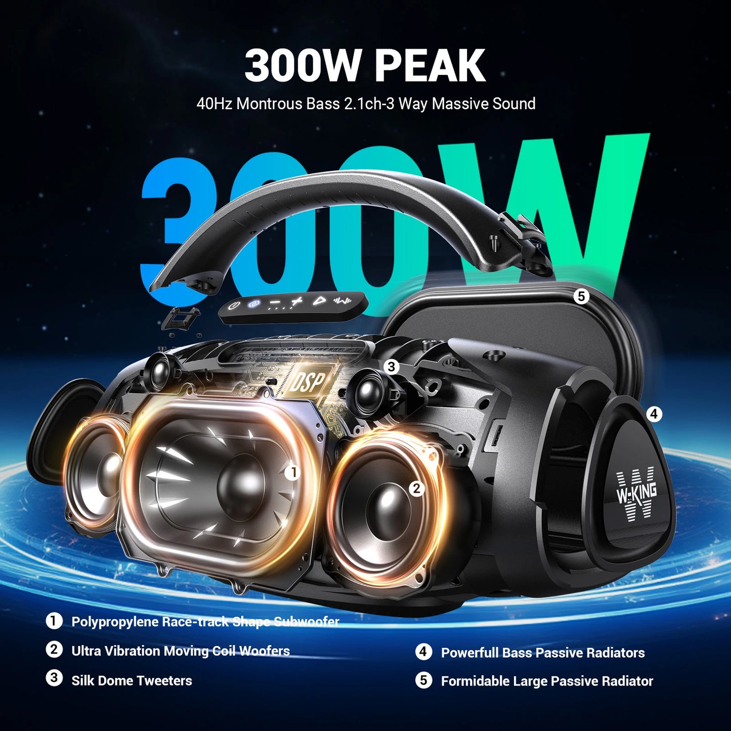 W-King D20 Portable Bluetooth Speaker Featuring Powerful Bass Output