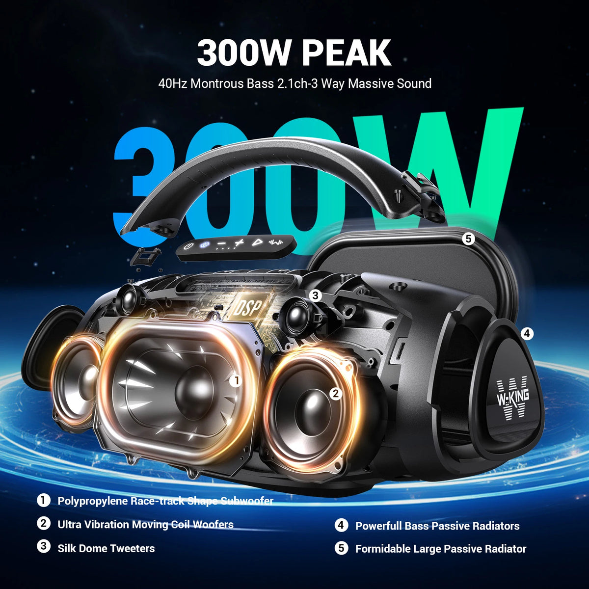 W-King D20 Portable Bluetooth Speaker With Powerful Bass IPX7 Waterproof