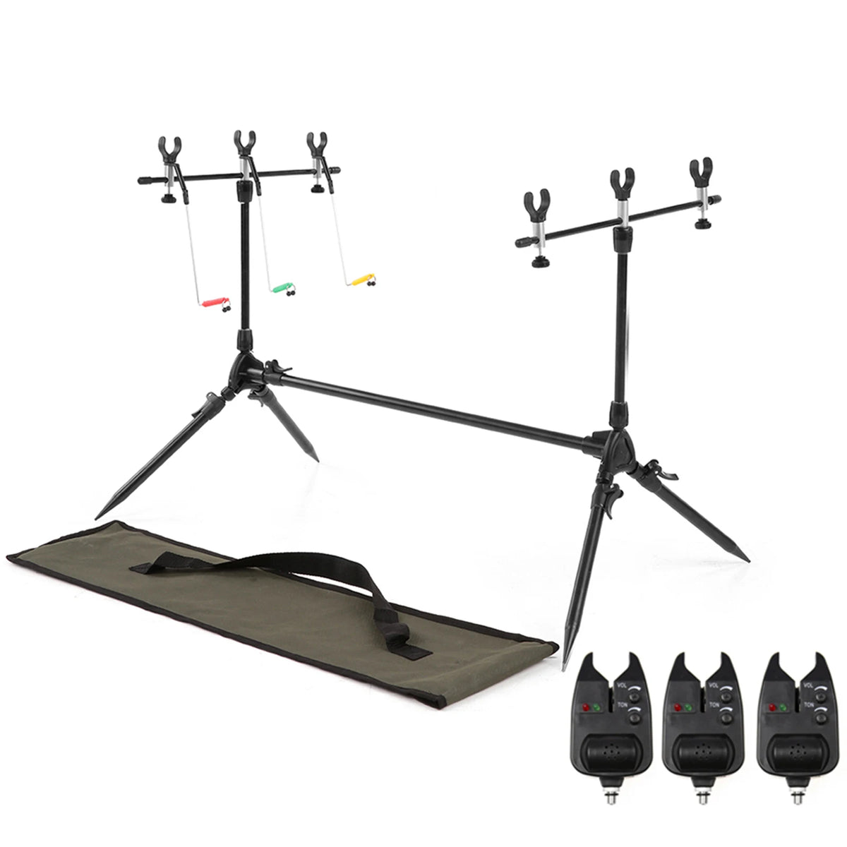 Lixada Adjustable Retractable Carp Rod Pod Stand With Bite Alarms