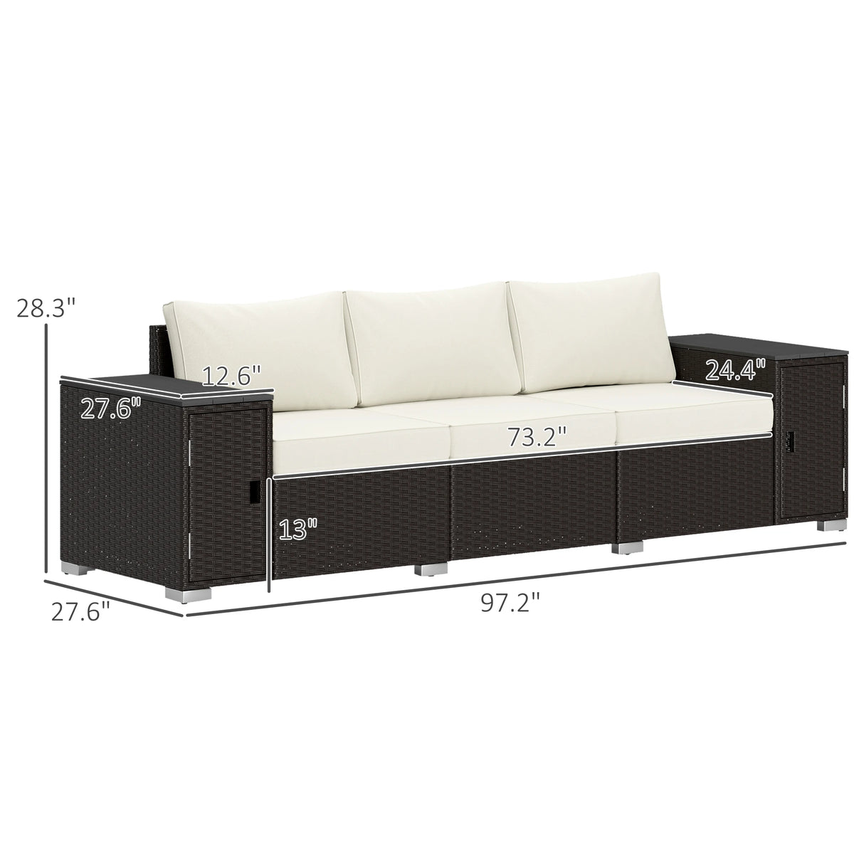 Outsunny Wicker Outdoor Couch with Storage and Thickened Cushions