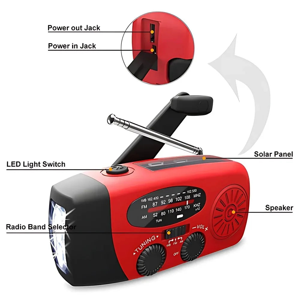 Solar Hand Crank NOAA Weather Radio With Flashlight Power Bank
