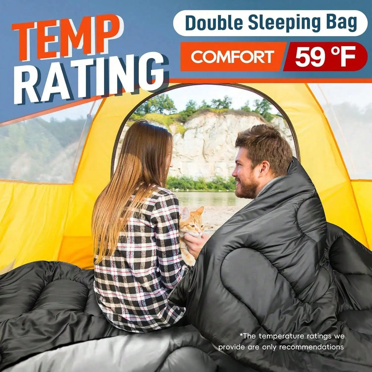 Double Adult Sleeping Bag For Cold Winter Camping With Pillow