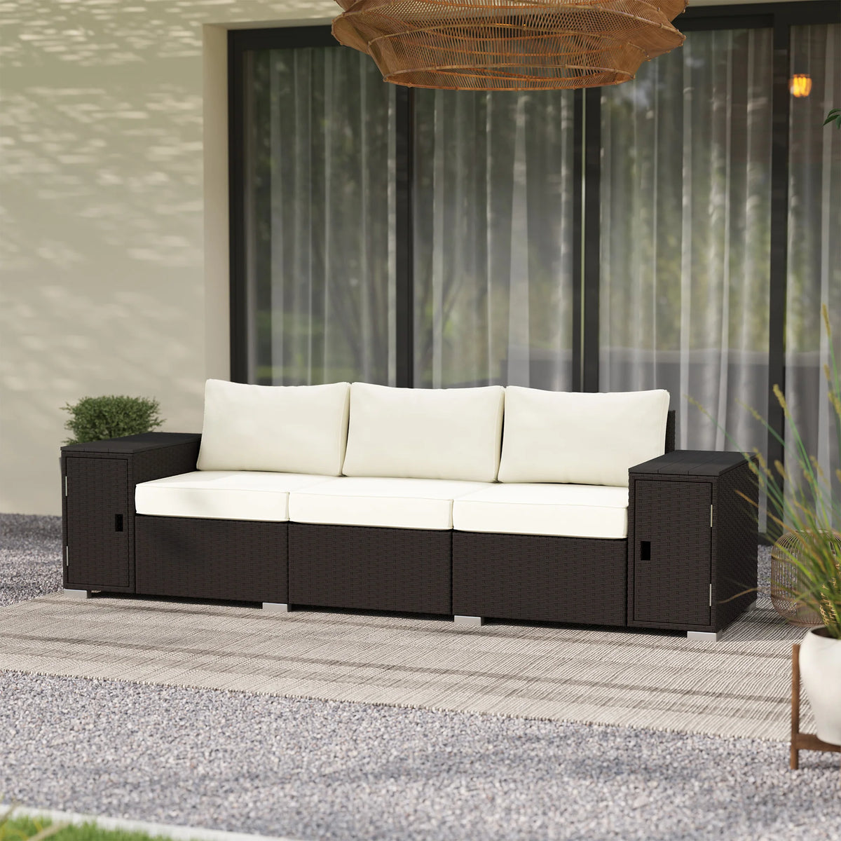 Outsunny Wicker Outdoor Couch with Storage and Thickened Cushions