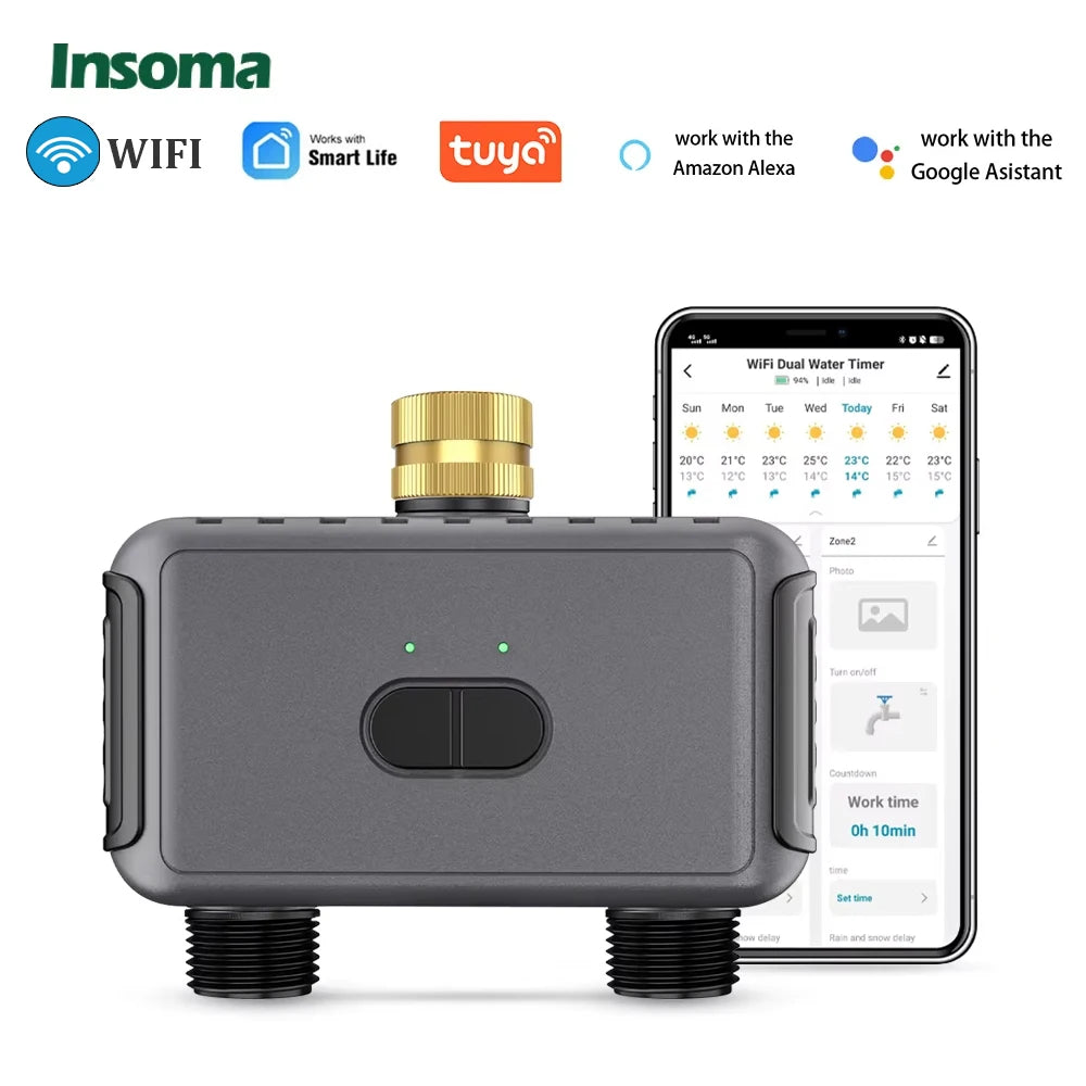 Insoma Wifi Automatic Garden Water Timer Dual Hose Controller