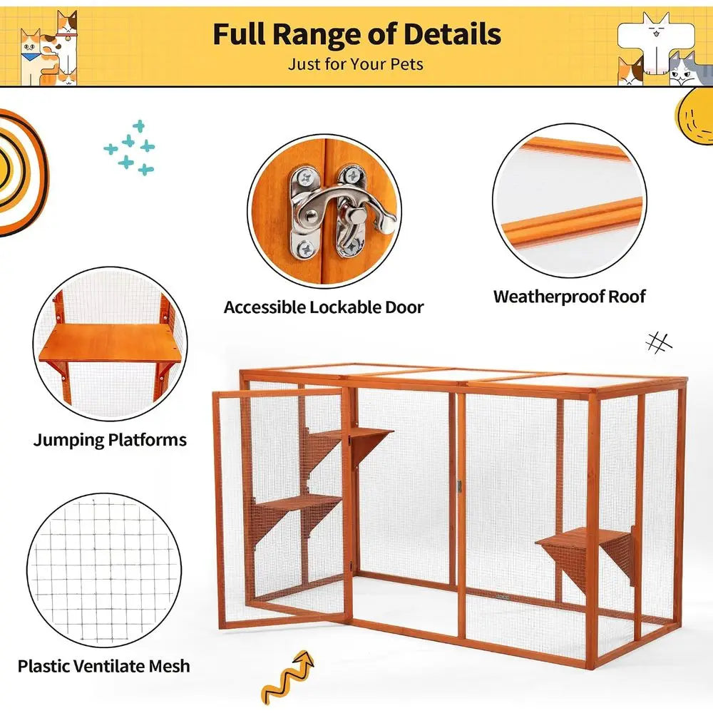 Outdoor Catio Cat Enclosure Multi Level Design With Waterproof Roof