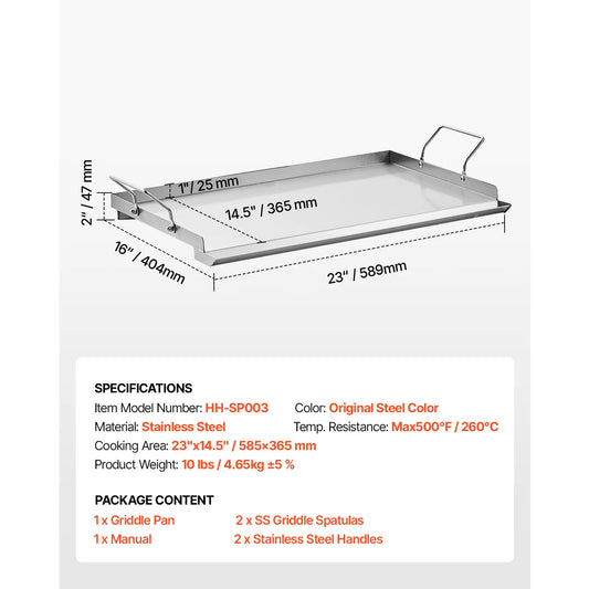 SucceBuy Stainless Steel Rectangular Flat Top Griddle For BBQ