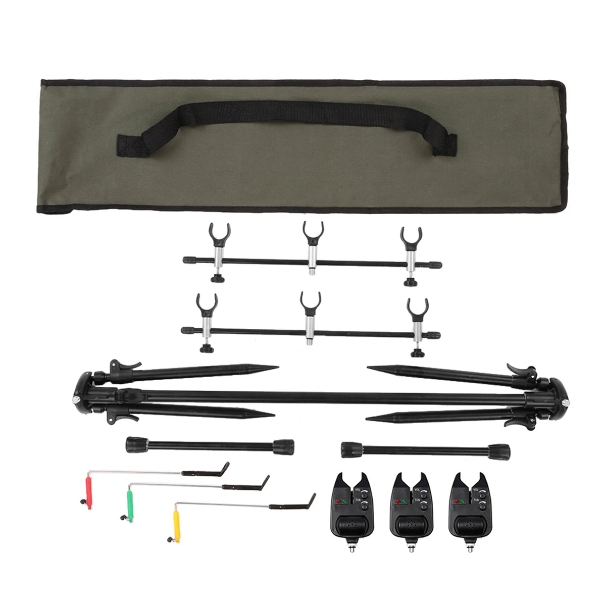 Lixada Adjustable Retractable Carp Rod Pod Stand With Bite Alarms