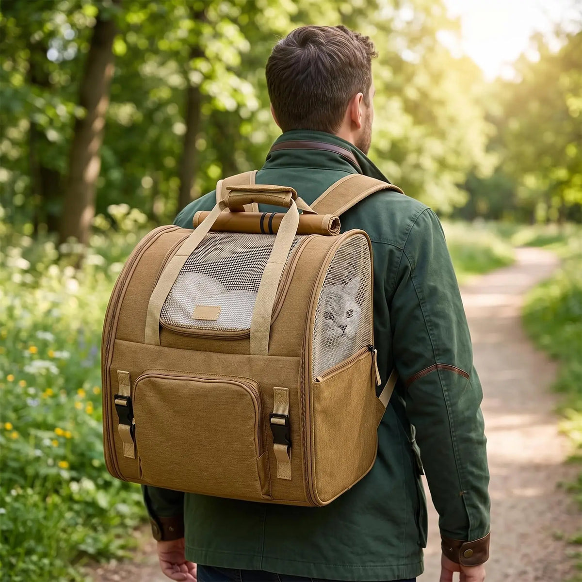 Expandable Mesh Cat Carrier Backpack With Padded Straps For Hikers