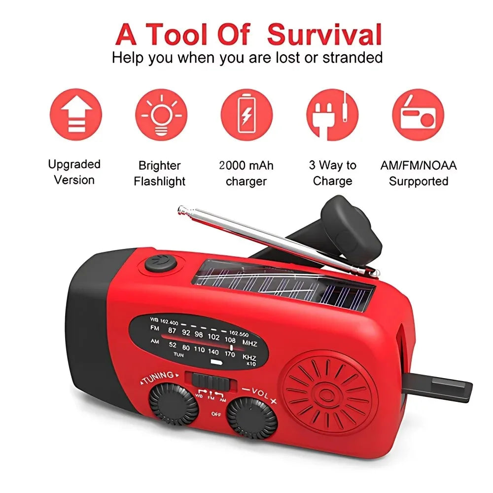 Solar Hand Crank NOAA Weather Radio With Flashlight Power Bank