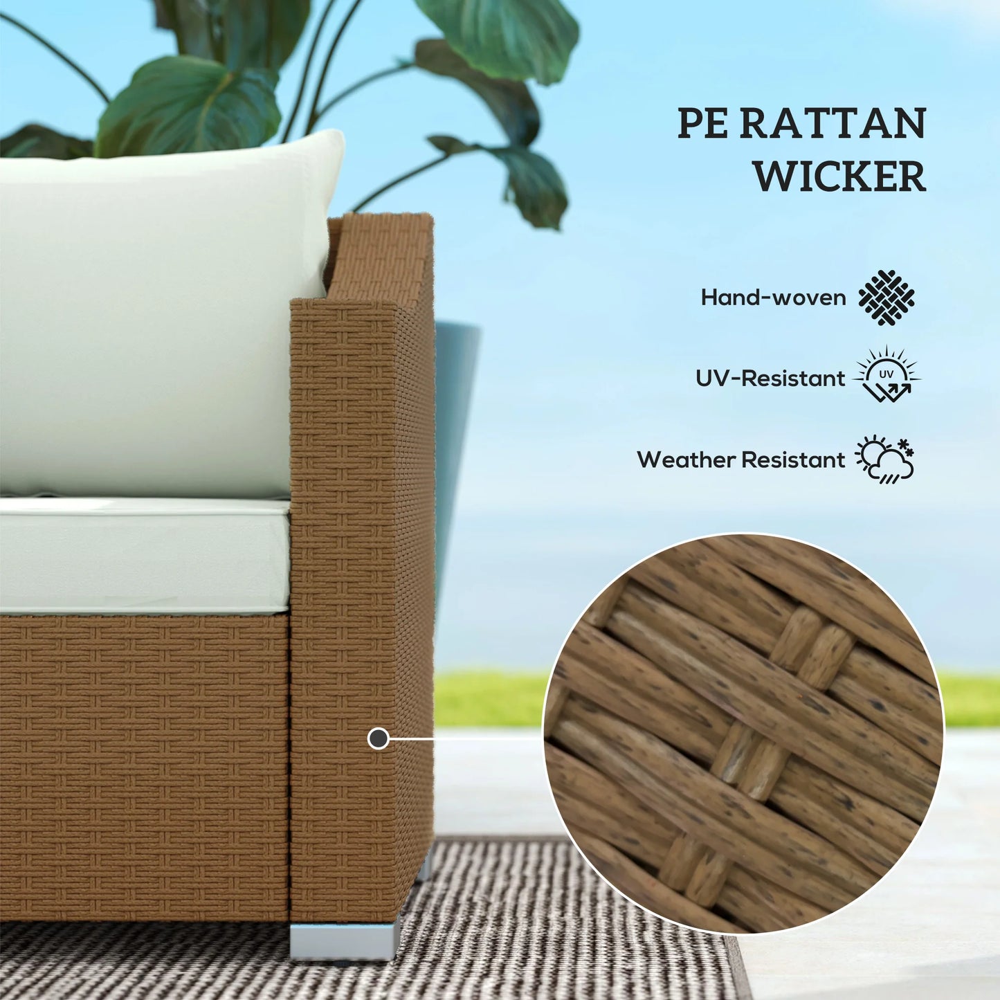 All Weather Rattan Outdoor Patio Sofa With Cushions