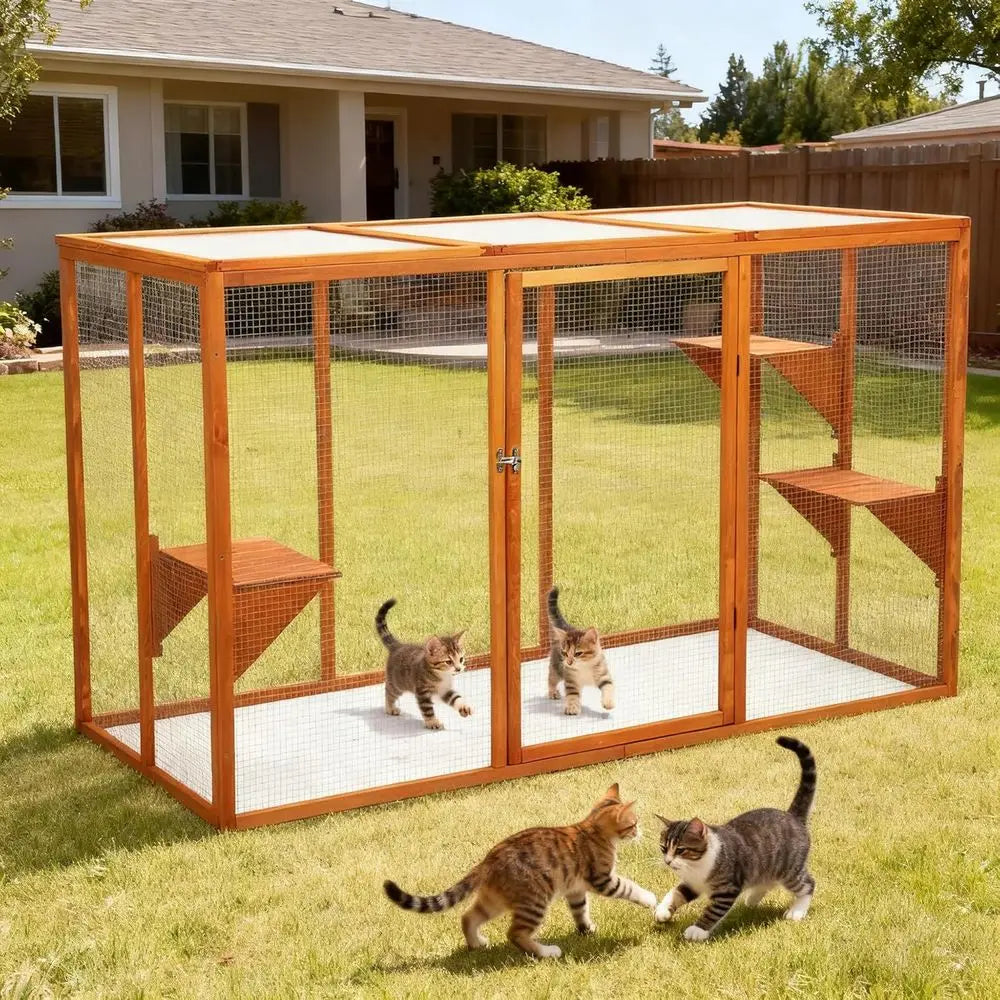 Outdoor Catio Cat Enclosure Multi Level Design With Waterproof Roof
