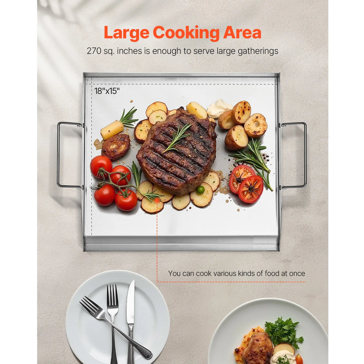 SucceBuy Stainless Steel Rectangular Flat Top Griddle For BBQ