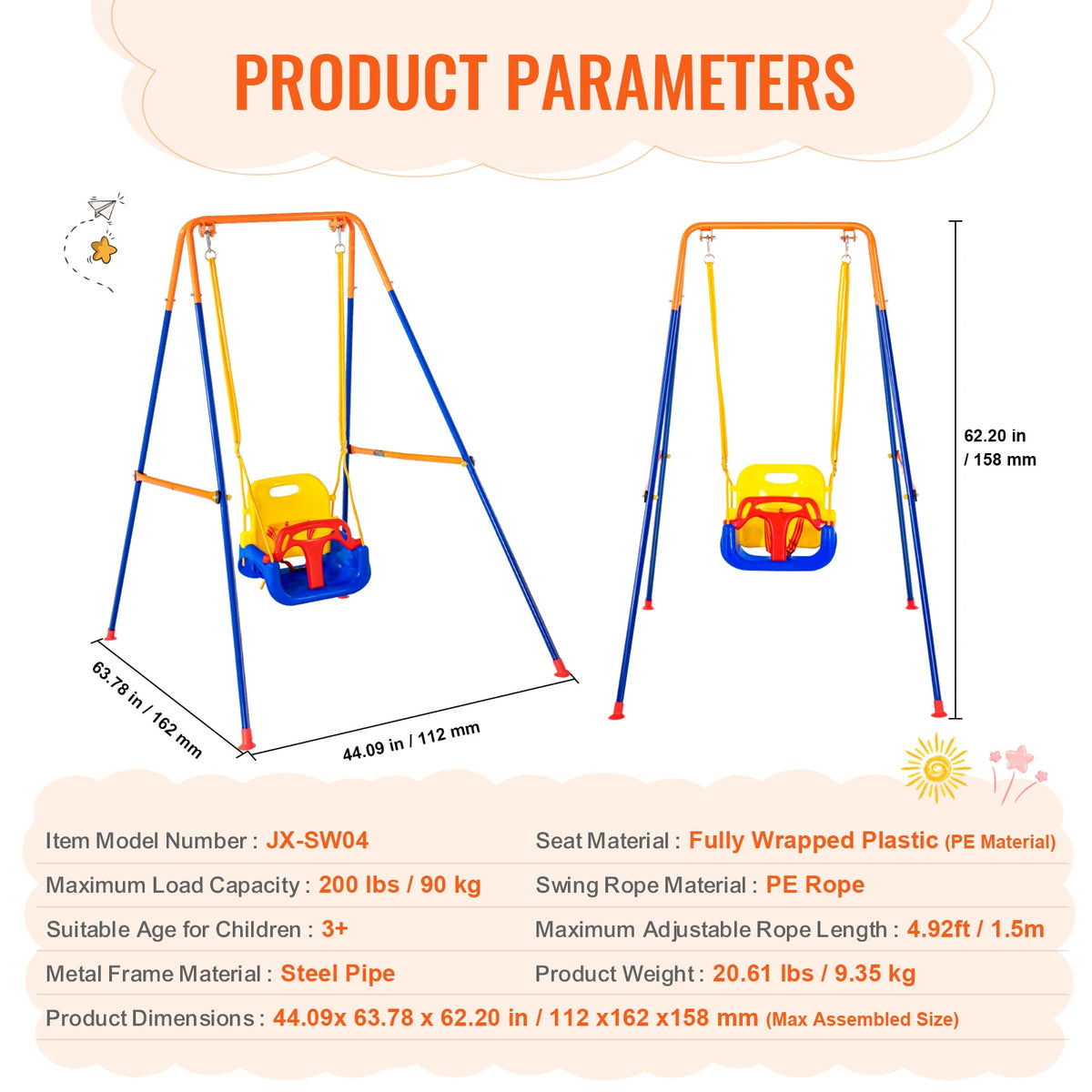 SucceBuy Kids Outdoor Swing Set With Saucer and Belt Seats