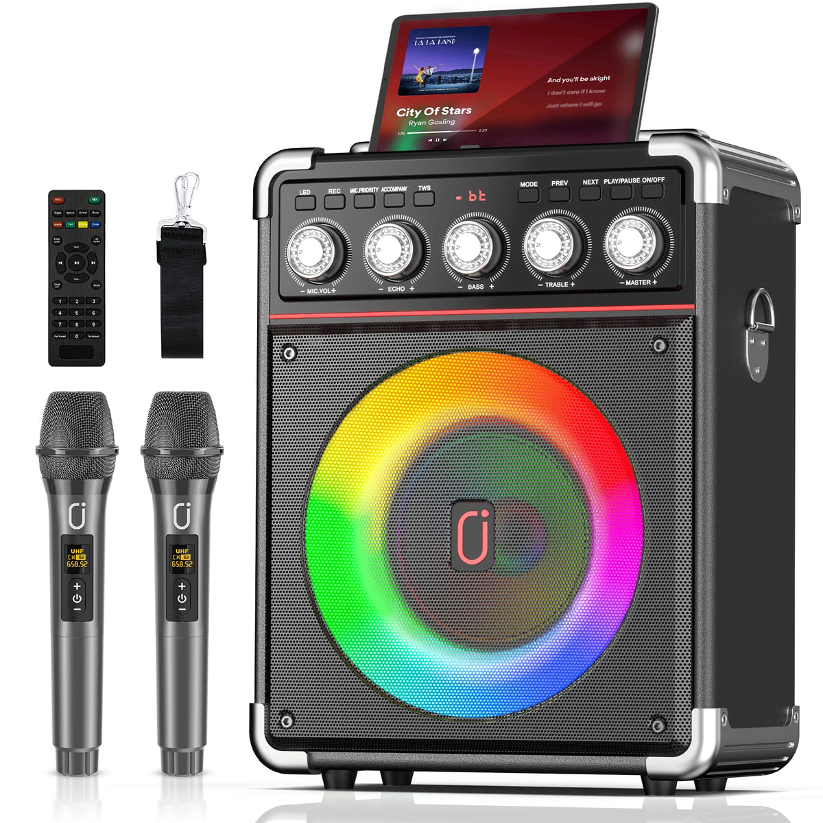 FanFun Portable Karaoke Speaker Bluetooth Dual Mics LED Display