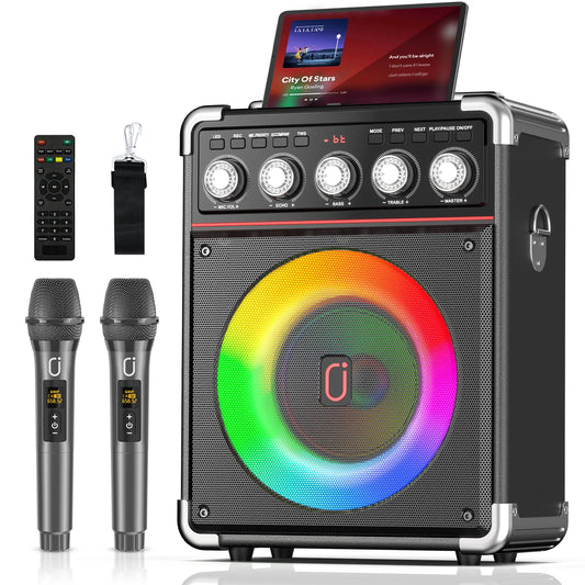FanFun Portable Karaoke Speaker Bluetooth Dual Mics LED Display
